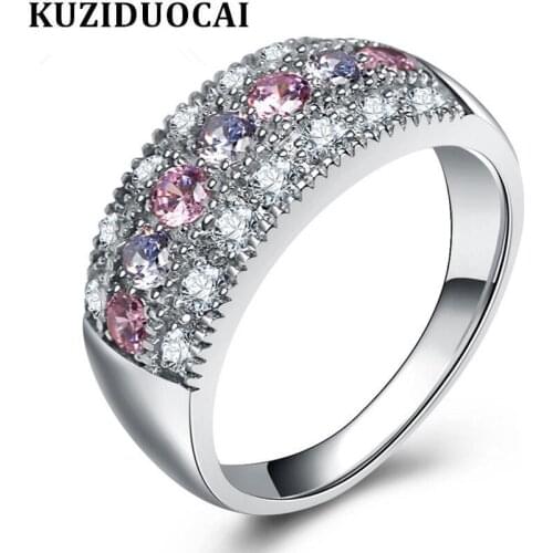 Kuziduocai New Fashion Jewelry Arc Stainless Steel Zircon Colorful Wedding Rings For Women Gifts Anillo Anel Bague Punk R-102