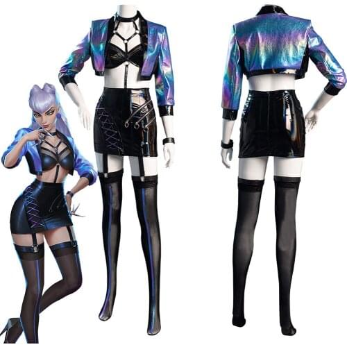 LOL KDA Agony‘s Embrace Evelynn Cosplay Jacket Skirt Costume The Baddest Evelynn Long Purple Wig Cos