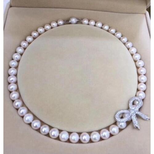 Fashion jewelry Free Shipping gorgeous 9-10mm south sea white pearl necklace 18inch 925S