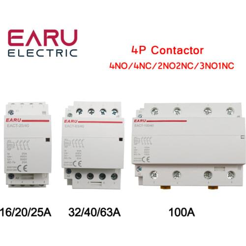 4P 16-100A AC 110V 220V 50/60Hz Din Rail Household AC Modular Contactor Switch Controller 4NO 4NC 2NO 2NC DIY Smart Home Hotel