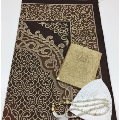 Prayer rug set 4 pieces green muslim set arabic Islam Mevlut Umrah gift Sijadat skullcap prayer rug Yasin i Sharif