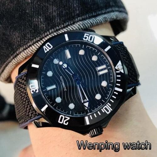 Bliger 41mm top mens watch sapphire glass black sterile dial black PVD case date window rotating bezel mens automatic watch