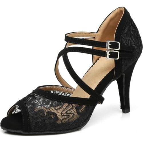 New Lace Latin Ballroom Dance Shoes Social Party Tango Waltz Samba Dancing Shoes Women Girl Ladies High Heel 6/7.5/8.5cm A138