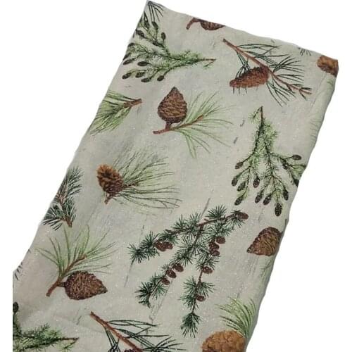 Brand New Silver Stamping Glitter Pine Nut Pinecone Printed Cotton Fabric 50x105cm Design 018 Fabric Patchwork for Cloth Dress P