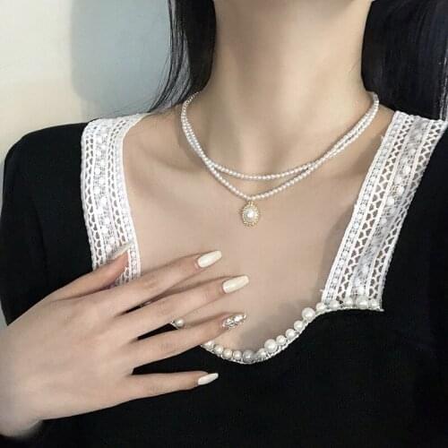 New Elegant Baroque Collar Planet Choker Double Layer Pearl Necklace for Women Girls Wedding Vintage Gifts Party Jewelry