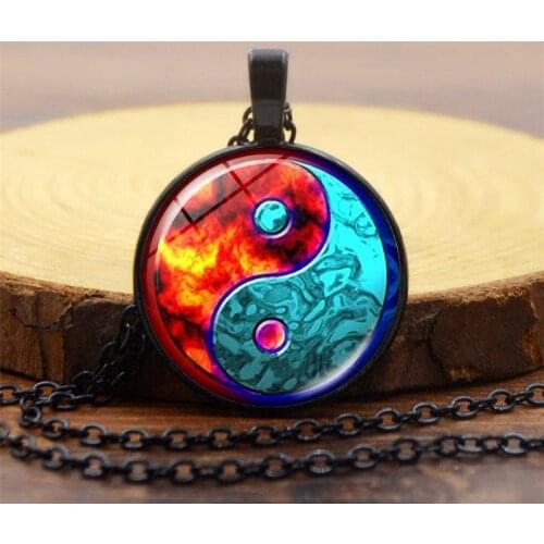 Charm Eagle Yin Yang Tai Chi Glass Pendant Necklace Black Copper Colors Chain Necklace Women Men Fashion Jewelry Accesory