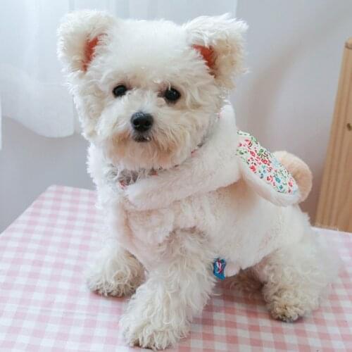 Pet Dog Clothes Cute Plush Floral Bunny Cotton Soft Pullover 2-Legged Cotton-Padded Coats for Dogs Cats Outfits