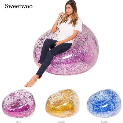 Outdoor Confetti Glitter Inflatable Lounger Lazy Bag Air Sofa Waterproof Rose Gold Glitter Inflatable Chair Air Bed Sleeping Bag