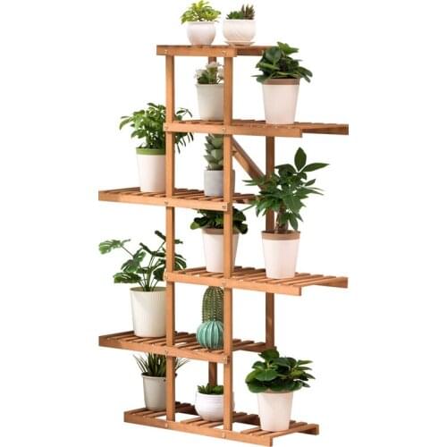 Primary Color Solid Wood Plant Stand 7-Layer Multi-Space Large-Capacity Flower Storage Balcony Garden Flower Shelf