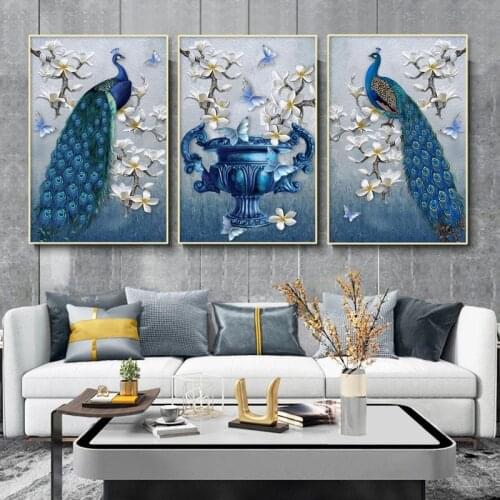 Posters and Prints Living Room Decor Peacock Canvas Paintings Wall Art Interior Paintings Modern Luxury Home Decoration Picture