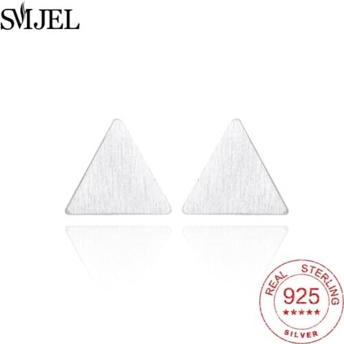 SMJEL 925 Sterling Silver Simple Brushed Triangle Earrings Women Girl Gift Tiny Geometric Jewelry Earring Boucle D'oreille