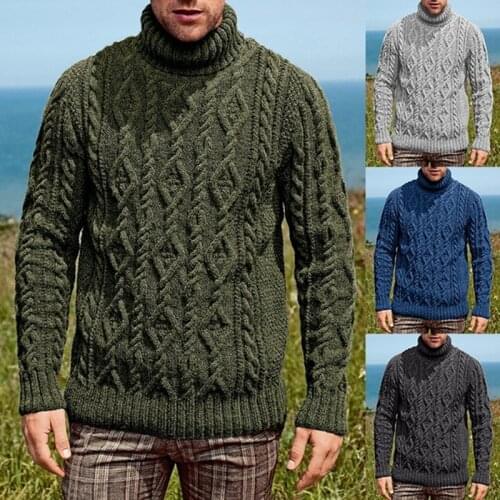 Turtleneck Pullover Sweater Men 2020 Autumn Mens Braided Sweaters Pull Homme Casual Slim Fit Knitted Solid Basic Sweater Coat XL