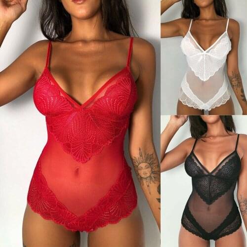 Hirigin Women Sexy Sleeveless Deep V-Neck Lace Ruffles See-Through Bodysuits Lingerie Babydoll Sleepwear Underwear Nightwear