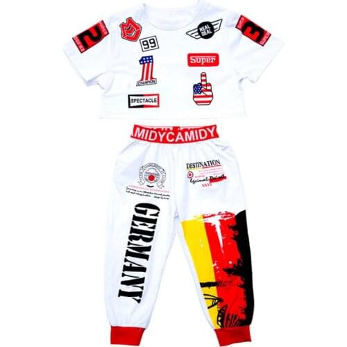 Children Clothing Girls boys Jazz Tracksuit Summer Dance Costumes Kids Hip-Hop O-Neck Letter Number Pure Cotton Elasticity Suits