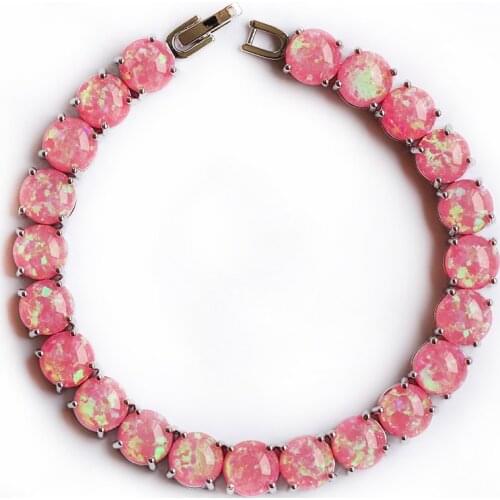 SZ0035 Pink Opal Gem Round Charm Bracelets for Girl Brand Bracelets & Bangles Female Bijoux