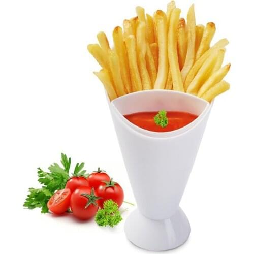 Assorted Sauce Storage Dish Plates Tableware Creative Lazy Snack 2 Grid Plastic Bowl French Fry Chips Salad Cone Dipping Cup
