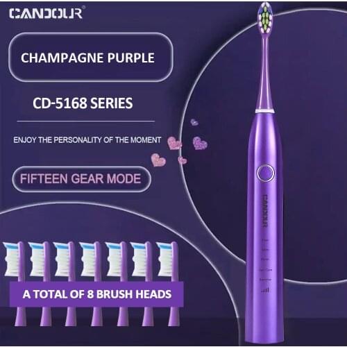 CANDOUR CD-5168 Sonic Toothbrush Rechargeable electric Toothbrush IPX8 Waterproof 15 Mode USB Charger Replacement Heads Set