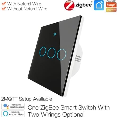 EU Tuya ZigBee Smart Light Switch With/Without Neutral Wire Two Wiring Methods AC100-240v Voice Control Work With Alexa Google