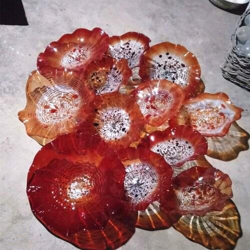 Hand Blown Orange Glass Plates Wall Art Murano Flower Glass Hanging Plates Wall Lamp