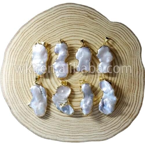 WT-P656 Natural mother of pearl pendant in 24k gold trim stylish model mother of perarl pendant for women