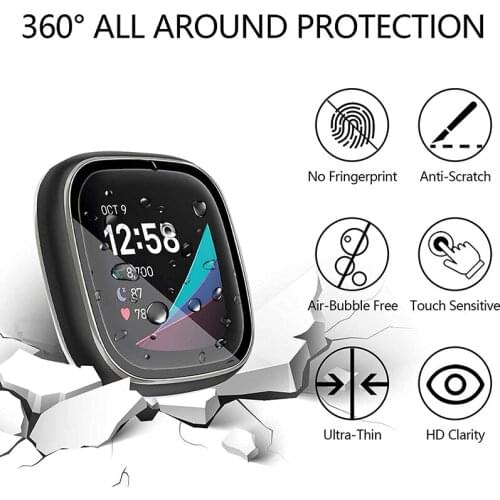 Screen Protector Case for Fitbit Versa 3/ Sense Ultra Slim Soft PC Smart Watch Cover for Fitbit Versa3 Protective Bumper Shell