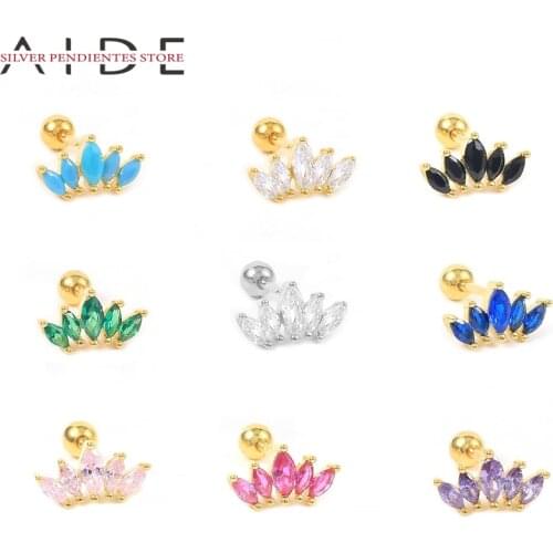 AIDE 1PCS 2021 Trend Turquoise Purple Zircon Earrings For Women 925 Sterling Silver Stud Earrings Fine Jewelry Aretes De Mujer