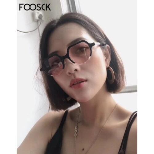 FOOSCK Fashion women 2019 high quality Sun Glasses Brand Designer clear pink round sun glasses UV400