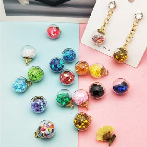 10pcs 16mm Colorful Transparent Glass Ball Quicksand Star Sequin Charms Pendants Fit Earrings Hair DIY Jewelry Accessories FX274