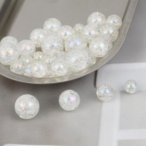 10pcs 8/10/12/14mm Beautiful Acrylic Crackle White/Rainbow Beads Loose Spacer Beads For DIY Jewelry Findings Making Accessories