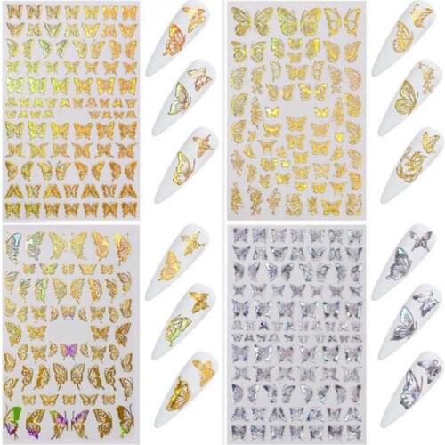 Nail-Decal Manicure-Stickers Maple-Nail-Sticker Beautiful Butterfly Fantasy Laser 3D Colorful Adhesive-Sliders Foils Wraps 12pcs