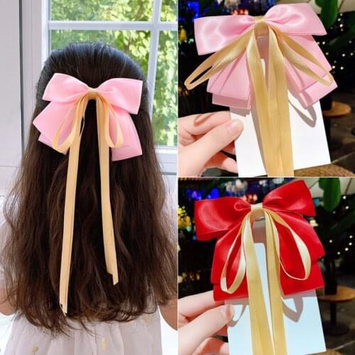 13*10cm Cute Solid Big Bow Butterfly Hair Clip For Girl Women Long Ribbons Blue Red Green Fashion Hair Accesories