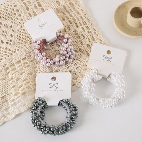 2pcs Full Pearl Stretch Hair Ties Thick Solid Decorative High Elasticity Ponytail Holder Headwear for Girls Women Ladies d88