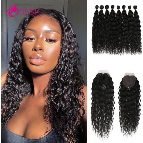 20 Inch Water Wave Hair Bundles With Closure Braiding Hair 9 Bundles Hair Extensions With Lace Closure Colored Synthetic Hair