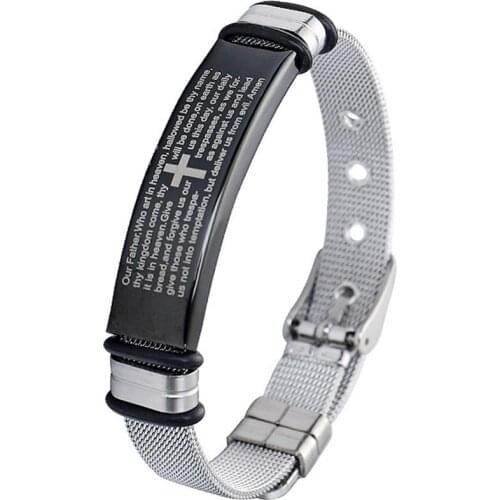 2021 New Fashion Delicate Bracelet Stainless Steel Adjustable Cross Bracelet Lord Prayer Bracelet For Men Jewelry