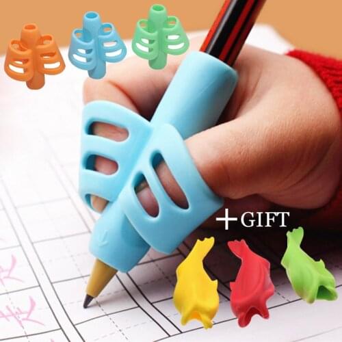 Two-Finger Grip Silicone Baby Learning Writing Tool Writing Pen Writing Correction Device Children Stationery Gift 3pcs