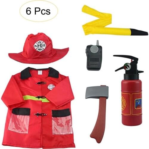 6 PCS Fire Chief Costume Role Play Costume Dress-Up Set Role Play House Playing Game Cosplay Fire Station Chief Costume Clothes