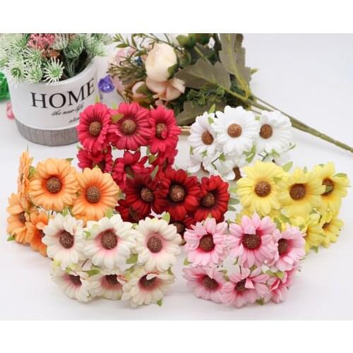 6pcs/lot 5cm artificial cloth sunflower bouquet wedding decoration DIY wreath scrapbook gift box decoration flowers