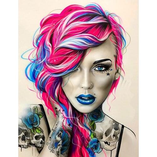 New 5D DIY diamond painting domineering tattoo skull girl full diamond embroidery cross stitch kit needlework mosaic art portrai