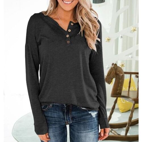 Blouses Women Casual 2021 Solid Color Buttons Loose T-Shirt Blouse For Autumn Black Tops And Blouses Women Fashion Street Wear