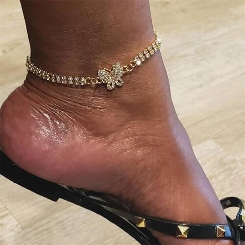 Butterfly Rhinestone Anklet Bracelet Women Jewelry Iced Out Anklets Foot Chain Crystal Bijoux Femme Sandalias Mujer