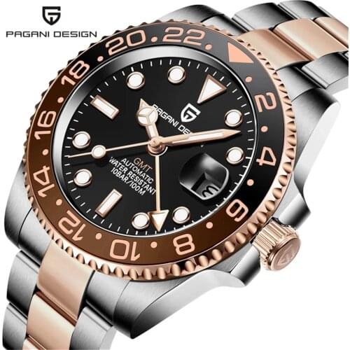 PAGANI DESIGN Men Automatic Watch Sapphire Luxury GMT Mechanical Watches Stainless Steel Waterproof Watch Men Mekaniska Klockor