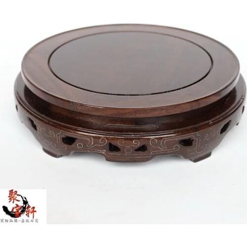 Black catalpa wood real wood carving handicraft household act the role ofing is tasted furnishing flowerpot circular base