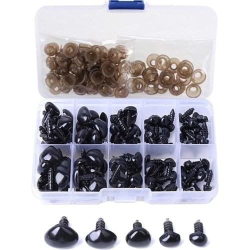 Black Safety Noses 100 Pack Plastic Ellipse with 100 Washers- for Craft Doll