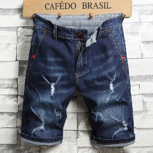 2021 Summer New Mens Ripped Denim Shorts Fashion Smart Casual Classic Style Brand Regular Fit Short Jeans Male Black Blue