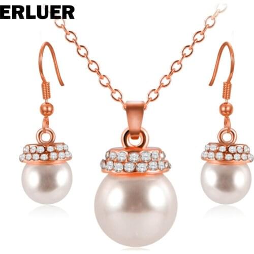 ERLUER Jewelry Sets For Women fashion wedding crystal Rhinestone Simulated-pearl Charm necklace earrings set Brand Jewellery