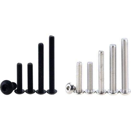 ISO7380 M2 M2.5 M3 M4 M5 M6 M8 10 M12 304 Round Stainless Steel Or Black 10.9 Grade Hex Socket Button Head Allen Bolt Screw M3*4