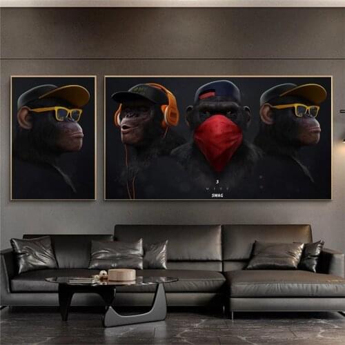 Large Animal Picture Canvas Printed Painting Modern Funny Mask Monkey Modern Art pPrint Wall Art Poster for Living Room