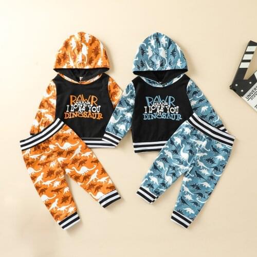 Handsome Baby Boy Clothes Set Toddler Infant Baby Boy Dinosaur Hooded Sweatshirt + Pants Outfits
