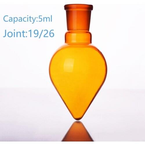 Brown pear-shaped flask,Capacity 5ml,Joint 19/26,Brown heart-shaped flasks,Brown coarse heart-shaped grinding bottles