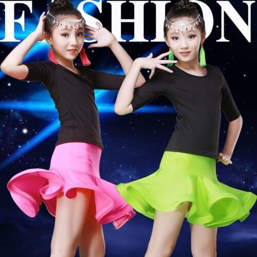 Girls Latin Dance Costumes Childrens Sleeve Dance Stand Collar Competition Uniform Set